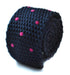navy blue skinny knitted tie with bright pink polka dots